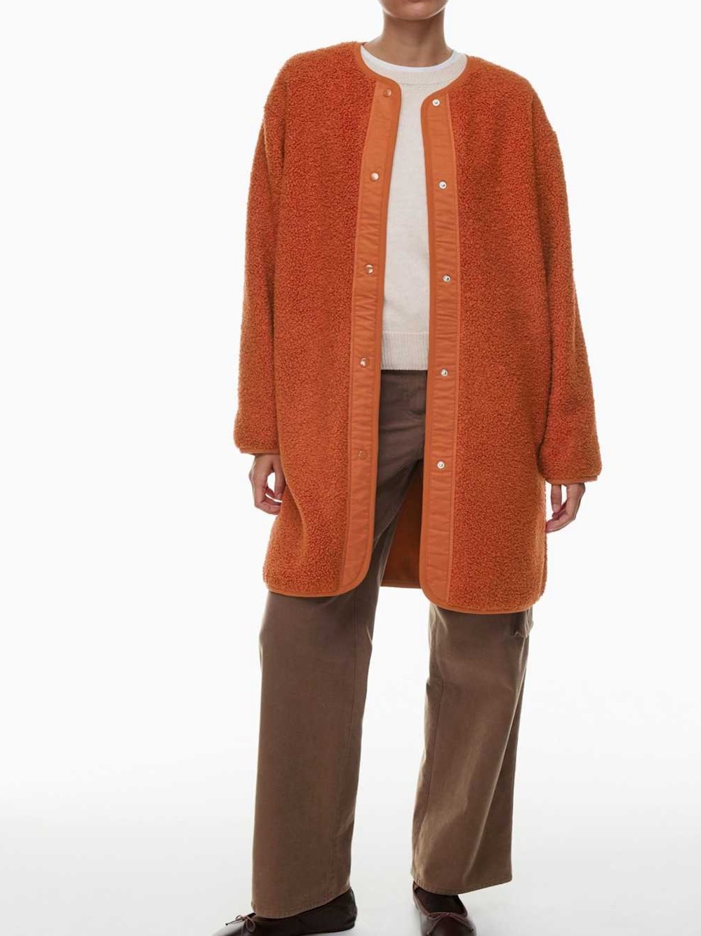 Aritzia Wilfred Free Sherpa Long Liner Jacket Copper Red Terracotta Sz XXS